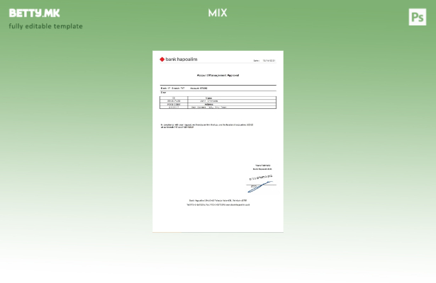 Модерен стил Шаблон за одобрение за управување со сметката на Израел Банка Хапоа